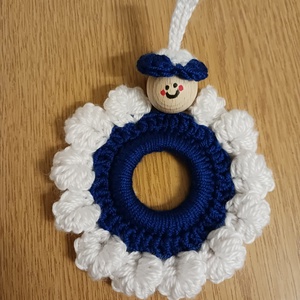 Kék- fehér, koszorú,fejecskével., Otthon & Életmód, Dekoráció, Fali és függő dekoráció, Függődísz, , MESKA