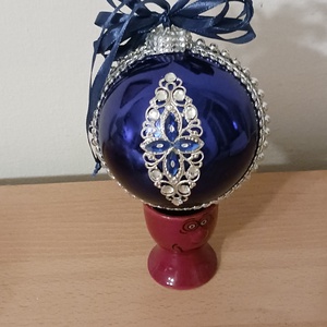 Királykék diszitett nagy gömb - karácsony - karácsonyi lakásdekoráció - karácsonyfadíszek - Meska.hu