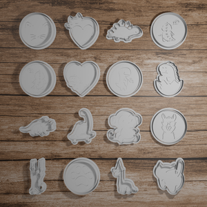 Aranyos Dínók - 16 darabos sütikiszúró szett - 3D nyomtatott, egyedi, nyomat+vágó páros, Otthon & Életmód, Konyhafelszerelés, tálalás, Sütés, főzés, Sütikiszúró, Mindenmás, Újrahasznosított alapanyagból készült termékek, MESKA