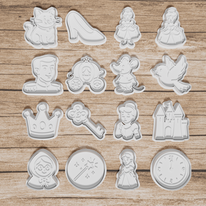 Hamupipőke inspirálta 16 darabos sütikiszúró szett - 3D nyomtatott, egyedi, nyomat+vágó páros, Otthon & Életmód, Konyhafelszerelés, tálalás, Sütés, főzés, Sütikiszúró, Mindenmás, Újrahasznosított alapanyagból készült termékek, MESKA