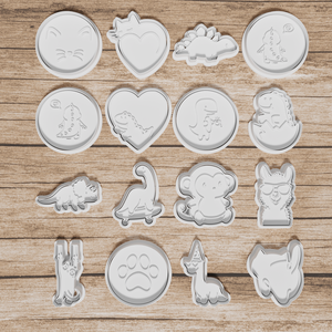 Vidám figurák inspirálta 16 darabos sütikiszúró szett - 3D nyomtatott, egyedi, nyomat+vágó páros, Otthon & Életmód, Konyhafelszerelés, tálalás, Sütés, főzés, Sütikiszúró, Mindenmás, Újrahasznosított alapanyagból készült termékek, MESKA