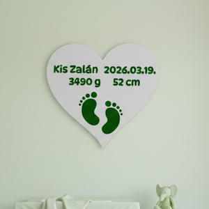 Egyedi 3D Nyomtatott Szív Névtábla � Születési Adatokkal, 3D Falidekoráció Gyerekszobába, Baba - mama, Babaszoba dekoráció, Baba névtábla, Mindenmás, MESKA