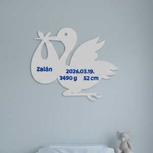 Egyedi 3D Nyomtatott Gólya Névtábla � Születési Adatokkal, 3D Falidekoráció Gyerekszobába, Baba - mama, Babaszoba dekoráció, Baba névtábla, Mindenmás, MESKA