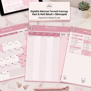 ? Márciusi Digitális Tervező Naptár 2026 � Púderrózsaszín Elegancia (PDF), Otthon & Életmód, Papír, írószer, Naptár & Tervező, Mindenmás, Fotó, grafika, rajz, illusztráció, MESKA