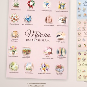 12 Hónapos Bakancslista Gyűjtemény - Nyomtatható A4 PNG - Akvarell Illusztrációk - otthon & életmód - papír, írószer - naptár & tervező - Meska.hu