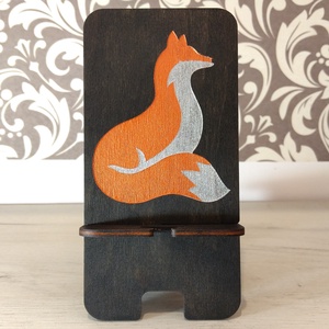 Asztali telefontartó róka mintával ébenfekete színben - otthon & életmód - tárolás & rendszerezés - íróasztali tároló - Meska.hu