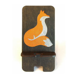 Prémium asztali telefontartó róka mintával, ébenfekete színben, Otthon & Életmód, Tárolás & Rendszerezés, Íróasztali tároló, Gravírozás, pirográfia, MESKA