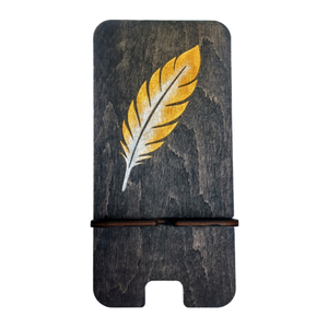 Prémium asztali telefontartó madártoll mintával, ébenfekete színben, Otthon & Életmód, Tárolás & Rendszerezés, Íróasztali tároló, Gravírozás, pirográfia, MESKA