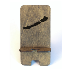 Asztali telefontartó Balaton mintával, paliszander színben, Otthon & Életmód, Tárolás & Rendszerezés, Íróasztali tároló, Gravírozás, pirográfia, MESKA