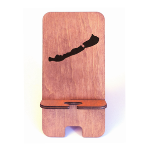 Asztali telefontartó Balaton mintával, vöröses mahagóni színben, Otthon & Életmód, Tárolás & Rendszerezés, Íróasztali tároló, Gravírozás, pirográfia, MESKA