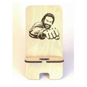 Asztali telefontartó Bud Spencer mintával, natúr nyírfa színben, Otthon & Életmód, Tárolás & Rendszerezés, Íróasztali tároló, Gravírozás, pirográfia, MESKA