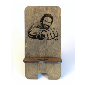 Asztali telefontartó Bud Spencer mintával, paliszander színben, Otthon & Életmód, Tárolás & Rendszerezés, Íróasztali tároló, Gravírozás, pirográfia, MESKA