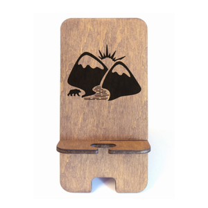 Asztali telefontartó Hegyek, rusztikus dió színben, Otthon & Életmód, Tárolás & Rendszerezés, Íróasztali tároló, Gravírozás, pirográfia, MESKA