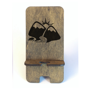 Asztali telefontartó Hegyek, paliszander színben, Otthon & Életmód, Tárolás & Rendszerezés, Íróasztali tároló, Gravírozás, pirográfia, MESKA