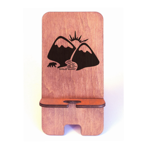 Asztali telefontartó Hegyek, vöröses mahagóni színben, Otthon & Életmód, Tárolás & Rendszerezés, Íróasztali tároló, Gravírozás, pirográfia, MESKA