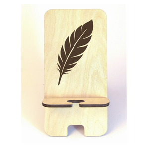 Asztali telefontartó Toll mintával, natúr nyírfa színben - Meska.hu