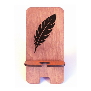 Asztali telefontartó Toll mintával, vöröses mahagóni színben - Meska.hu