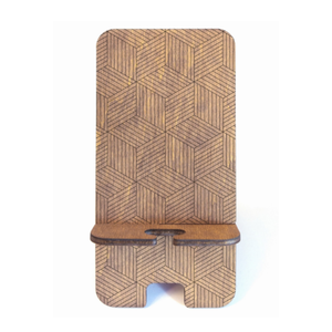 Asztali telefontartó geometriai mintával, rusztikus dió színben - Meska.hu