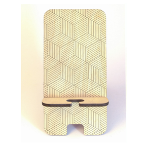 Asztali telefontartó geometriai mintával, natúr nyírfa színben - Meska.hu