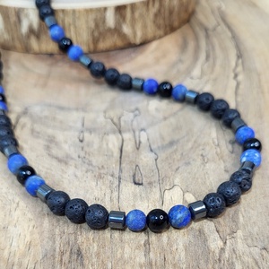 Férfi Lapis Lazuli -lávakő-ónix- hematit nyaklánc - ékszer - nyaklánc - gyöngyös nyaklánc - Meska.hu