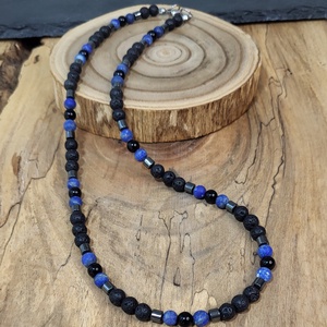 Férfi Lapis Lazuli -lávakő-ónix- hematit nyaklánc - ékszer - nyaklánc - gyöngyös nyaklánc - Meska.hu