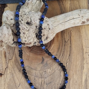 Férfi Lapis Lazuli -lávakő-ónix- hematit nyaklánc - ékszer - nyaklánc - gyöngyös nyaklánc - Meska.hu
