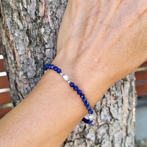 Deep Blue 4mm-es Lapis Lazuli- tegyésztett igazgyöngy karkötő - ékszer - karkötő - gyöngyös karkötő - Meska.hu