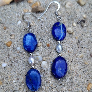 Deep Blue Lapis Lazuli - tenyésztett igazgyöngy fülbevaló - ékszer - fülbevaló - lógó fülbevaló - Meska.hu