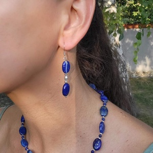 Deep Blue Lapis Lazuli - tenyésztett igazgyöngy fülbevaló - ékszer - fülbevaló - lógó fülbevaló - Meska.hu