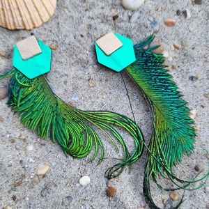 Green Peacock Toll Fülbevaló - ékszer - fülbevaló - lógó fülbevaló - Meska.hu