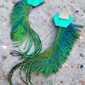 Green Peacock Toll Fülbevaló - ékszer - fülbevaló - lógó fülbevaló - Meska.hu