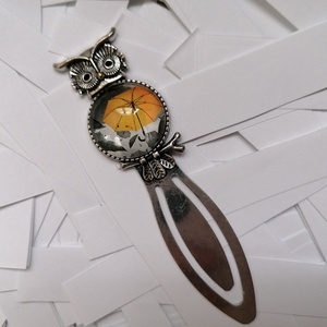 Sárga esernyő - baglyos ezüst színű könyvjelző - Meska.hu