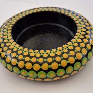 Zöld-sárga mandala mécsestartó - otthon & életmód - gyertya, illat, aroma - mécses és mécsestartó - Meska.hu