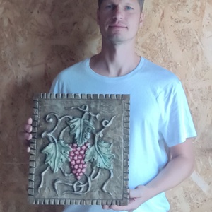 szőlőkép szőlőfaragás borosajándék borászat szőlő szőlőminta faszőlő bortartó szőlőóra faragott dísz  - otthon & életmód - dekoráció - kép & falikép - fából készült kép - Meska.hu