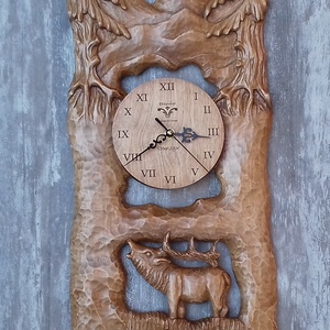 szarvasóra vadászóra vadászajándék óra faóra falióra esküvőiajándék faragottóra egyedióra, Otthon & Életmód, Dekoráció, Fali és függő dekoráció, Falióra & óra, , MESKA