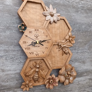 méhecske méhóra virágóra méhészeti ajándék méhsejt falióra faóra egyedióra méhészóra virágosóra méh méhészeknek óra fa - otthon & életmód - dekoráció - fali és függő dekoráció - falióra & óra - Meska.hu