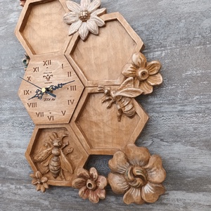 méhecske méhóra virágóra méhészeti ajándék méhsejt falióra faóra egyedióra méhészóra virágosóra méh méhészeknek óra fa - otthon & életmód - dekoráció - fali és függő dekoráció - falióra & óra - Meska.hu