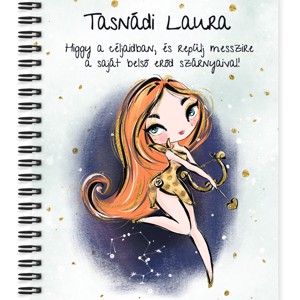 Személyre szabható - Vörös hajú Csini Nyilas lány mintás A5-ös füzet, Otthon & Életmód, Papír, írószer, Jegyzetfüzet & Napló, , MESKA