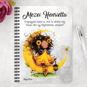 Személyre szabható - Cuki Napraforgós tündérlány lámpással mintás A6-os füzet - otthon & életmód - papír, írószer - jegyzetfüzet & napló - Meska.hu