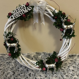 Ezüstszarvas karácsonyi koszorú, Karácsony, Karácsonyi lakásdekoráció, Karácsonyi lakásdíszek, Mindenmás, MESKA