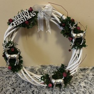 Ezüstszarvas karácsonyi koszorú - karácsony - karácsonyi lakásdekoráció - karácsonyi lakásdíszek - Meska.hu