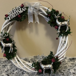 Ezüstszarvas karácsonyi koszorú - karácsony - karácsonyi lakásdekoráció - karácsonyi lakásdíszek - Meska.hu