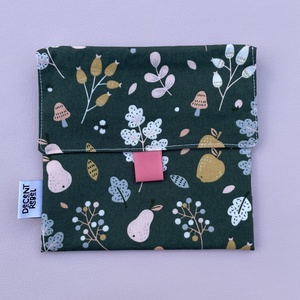 Uzsonnás tasak - őszies gyümölcsös- zöld/rózsaszín, Táska & Tok, Uzsonna- & Ebéd tartó, Szendvics csomagoló, Varrás, MESKA