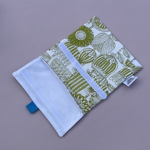 Uzsonnás tasak - fehér-zöld nagy virág mintás/kék - táska & tok - uzsonna- & ebéd tartó - szendvics csomagoló - Meska.hu