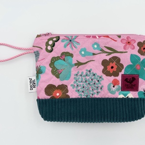 Steppelt, virágos pipere táska - rózsaszín/petrolkék kord/rózsaszín fül - táska & tok - neszesszer - Meska.hu
