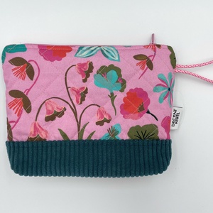 Steppelt, virágos pipere táska - rózsaszín/petrolkék kord/rózsaszín fül - táska & tok - neszesszer - Meska.hu