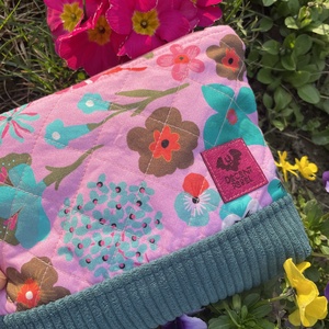 Steppelt, virágos pipere táska - rózsaszín/petrolkék kord/rózsaszín fül, Táska & Tok, Neszesszer, Varrás, MESKA