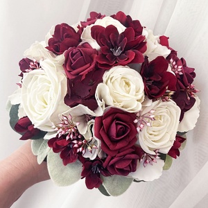 Bordó fehér menyasszonyi csokor  - esküvő - menyasszonyi- és dobócsokor - Meska.hu
