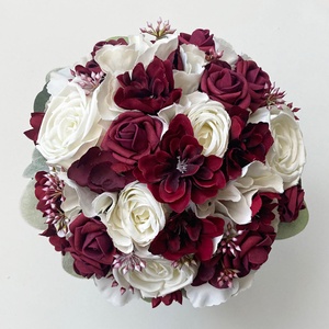 Bordó fehér menyasszonyi csokor  - esküvő - menyasszonyi- és dobócsokor - Meska.hu
