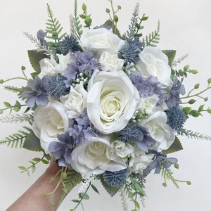 Menyasszonyi csokor selyemvirág kék fehér - Meska.hu